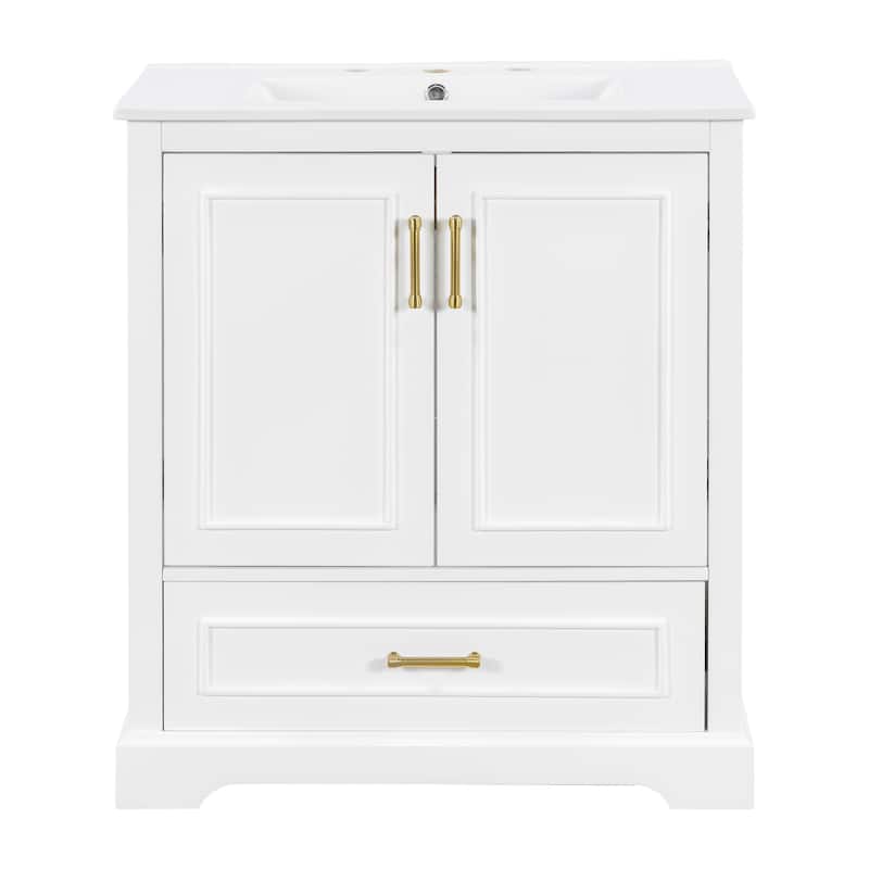 Roomfitters 30" Bathroom Vanity with Sink, Solid Wood Frame, 1 Divider Drawer and 2 Soft-Close Doors with Shelf