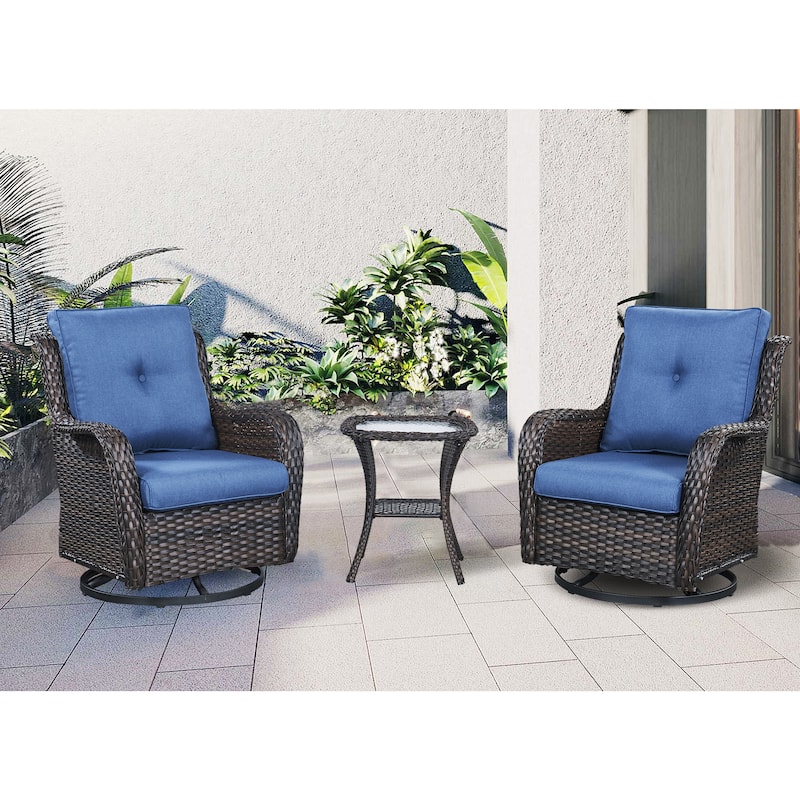 Pocassy 3-Piece Outdoor Swivel Bistro Set, Wicker Rocking Chairs