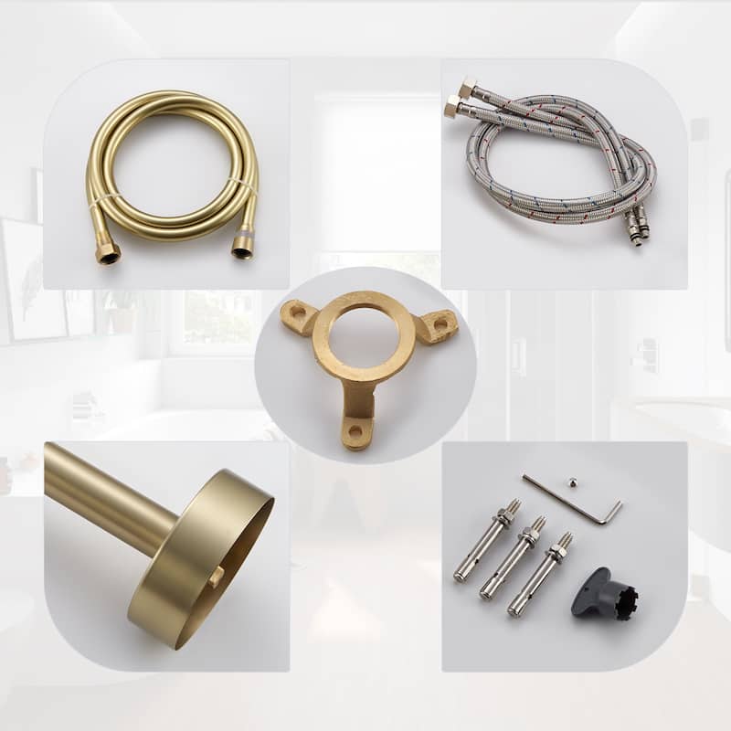 Modland Floor Mounted 41''H Freestanding Claw Foot Tub Filler with Hand Shower, Bathtub Faucet in Luxury Gold