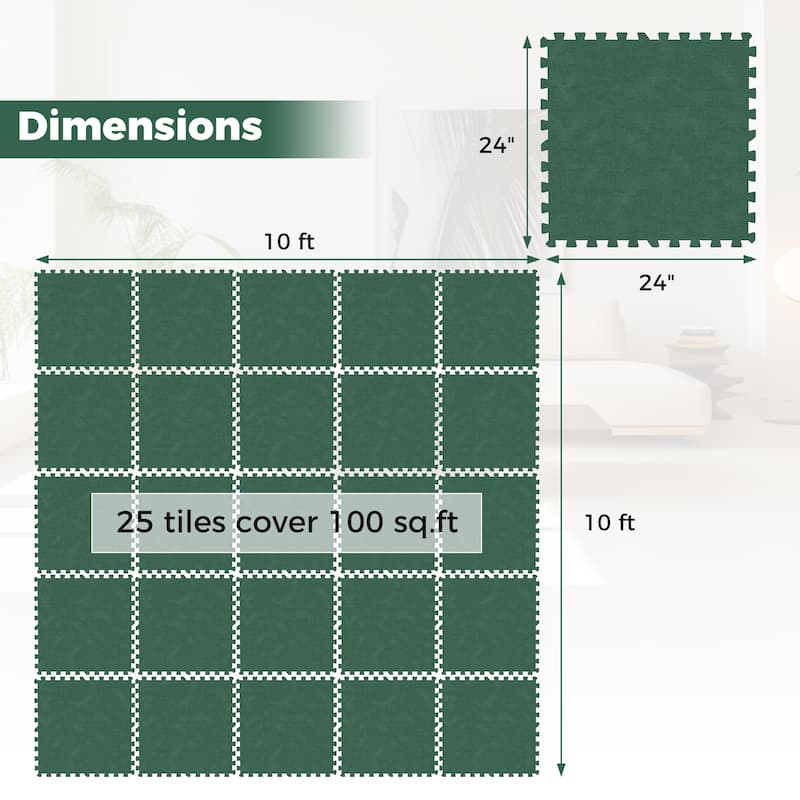 10x10 ft Interlocking Foam Floor Mats 25-Pack Thick Cushioned Exercise Puzzle Tiles