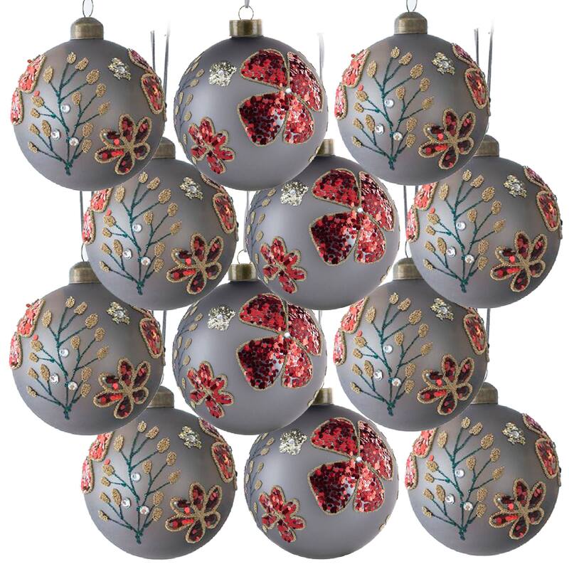 D3" Christmas Ball Ornaments, Glass Decorative Hanging Ball Christmas Tree Ornaments for Holiday Party, Set of 12