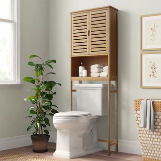 Two Door White Wood Over the Toilet Bathroom Storage Cabinet Organizer Shelves 