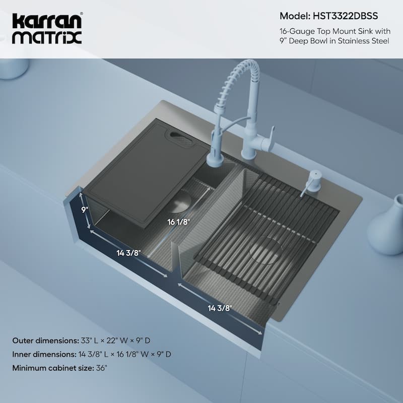 Karran USA HST3322DB Matrix 33" Drop In Double Basin Stainless Steel