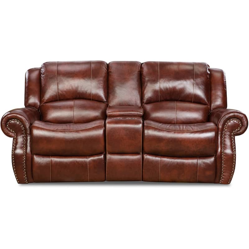 Hanover Aspen 100% Genuine Leather Double-Reclining Gliding Console Loveseat, Oxblood