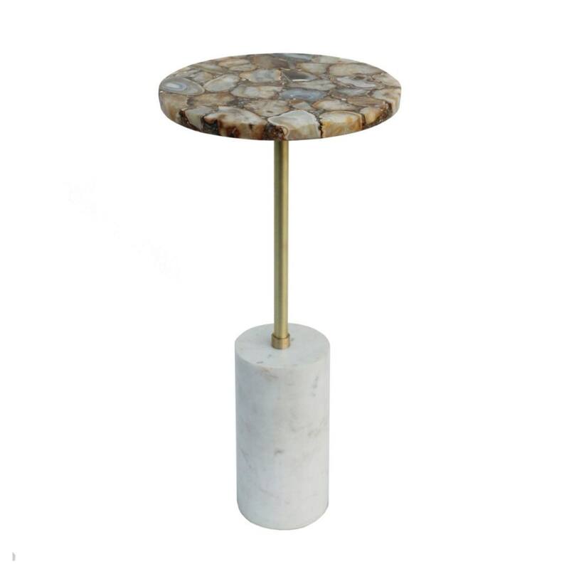 24" Brown and Gold Side Table with Cylindrical Base