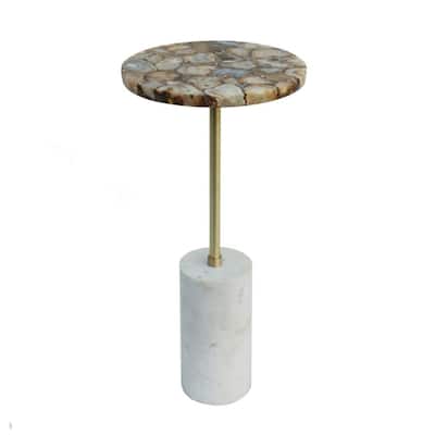 24" Brown and Gold Side Table with Cylindrical Base