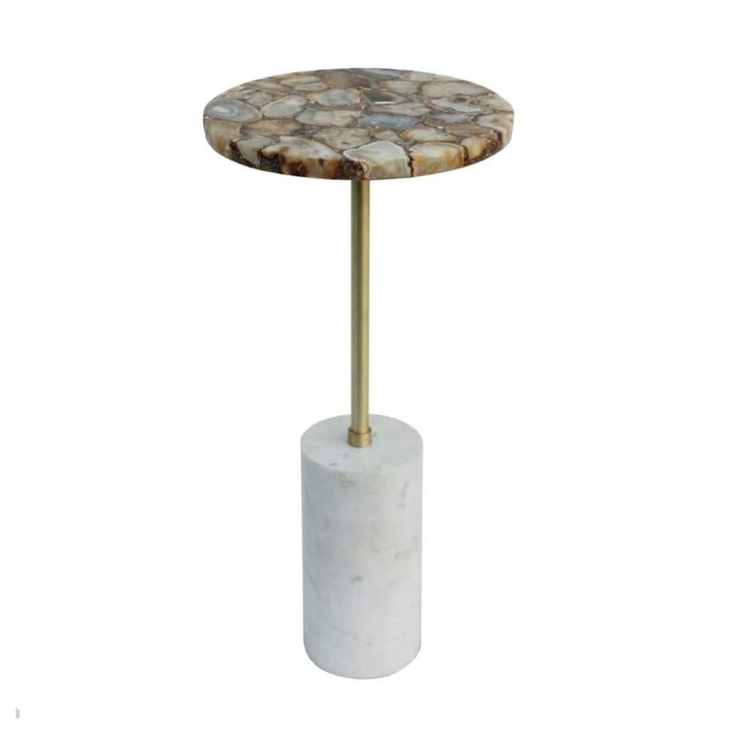 24" Brown and Gold Side Table with Cylindrical Base