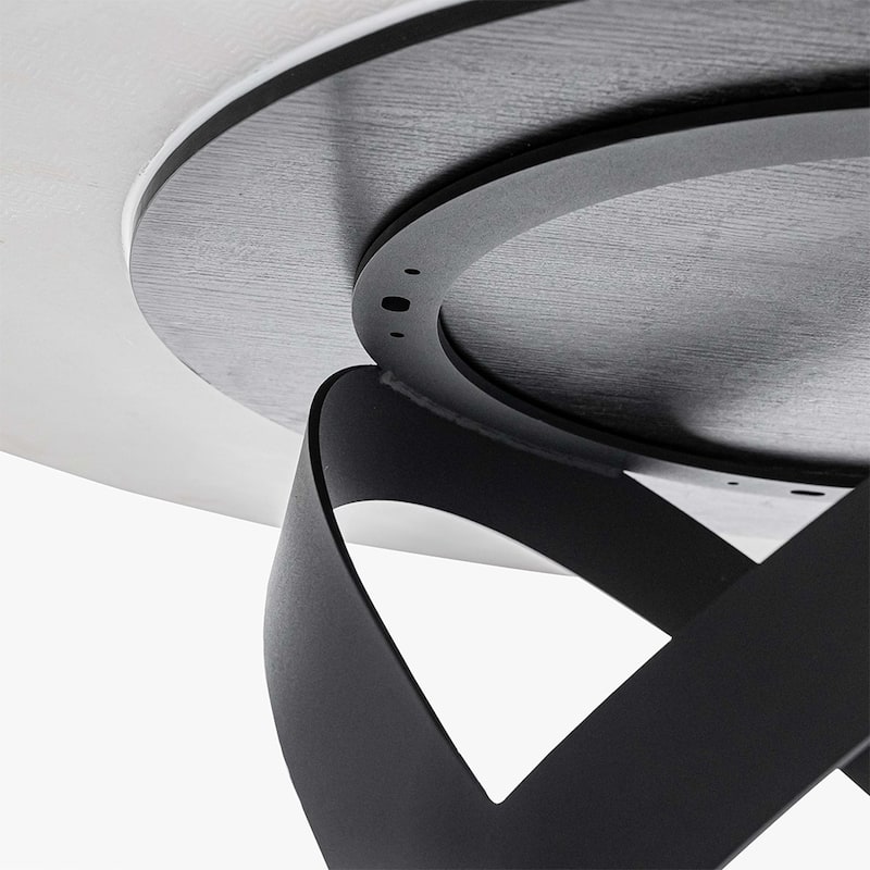 Modern Round White Glossy Dining Table with Sintered Stone Tabletop and Black X Carbon Steel Base