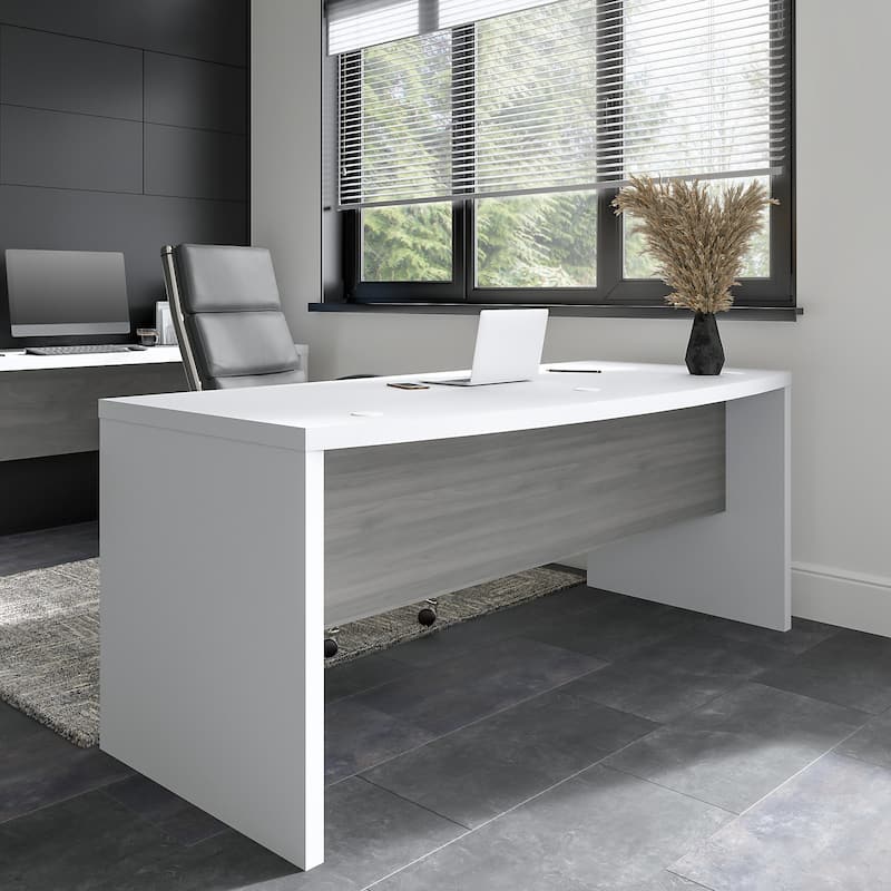 Echo 72W Bow Front Desk by Bush Business Furniture - Pure White/Modern Gray
