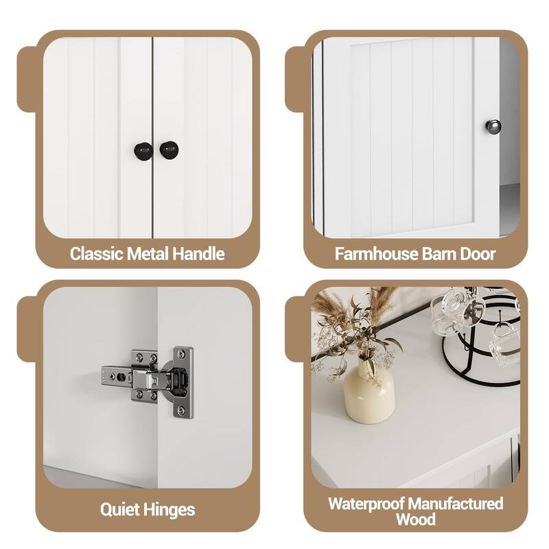 58" Farmhouse Buffet Cabinet, Sideboard Buffet Storage Cabinet with 2 Large Drawers and 4 Grooved Barn Doors