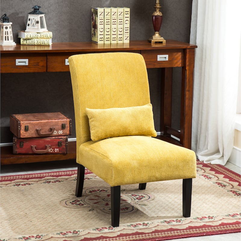 Yellow Modern 31.75" High Back Polyester Upholstered Accent Chair with Pillow and Tapered Legs