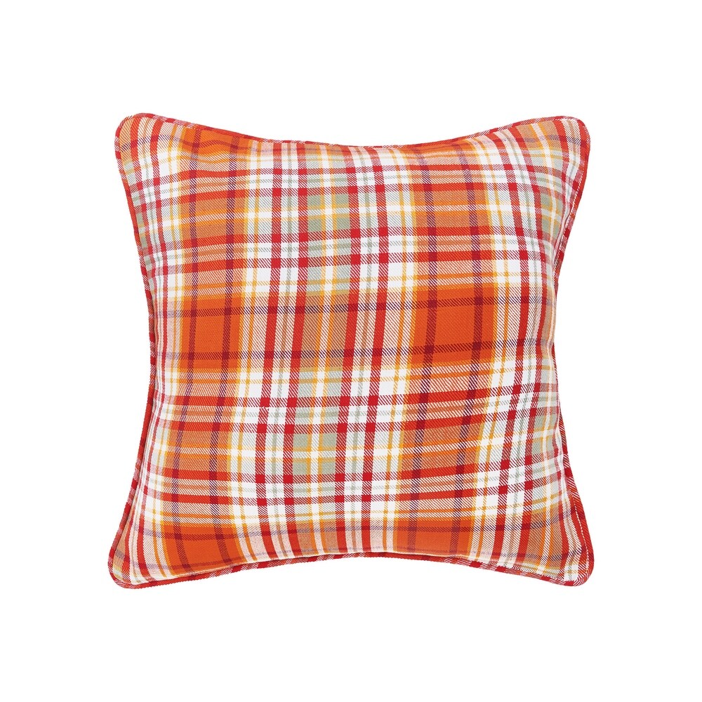 orange plaid throw pillow