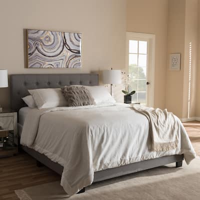 Light Grey Upholstered Bed - Modern Design Fabric Bed Frame - 47"H x 64"W x 83"D