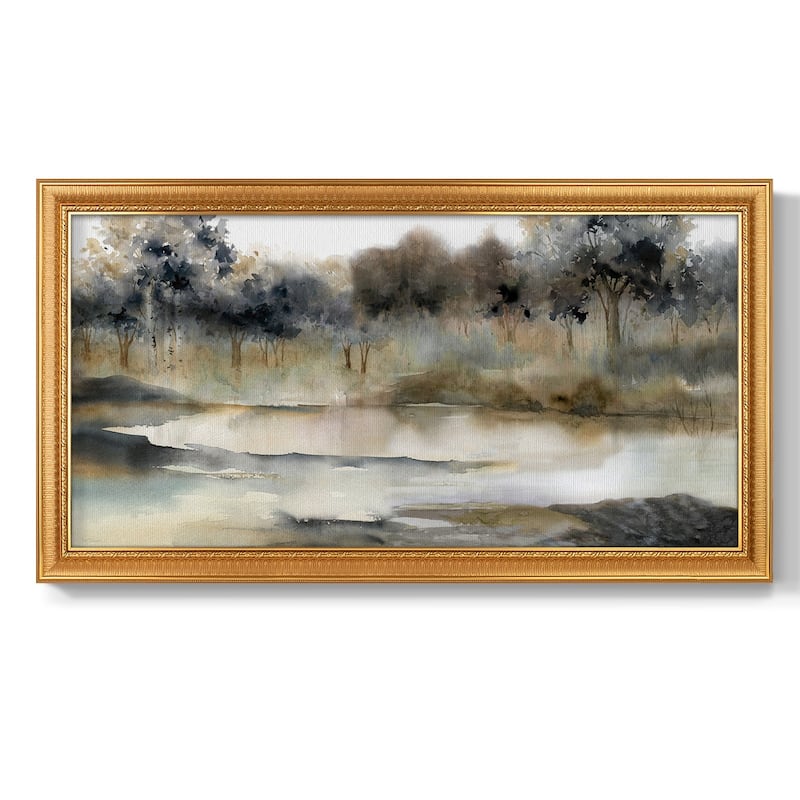 Serene River Premium Framed Canvas- Ready to Hang - 18x34 - Gold
