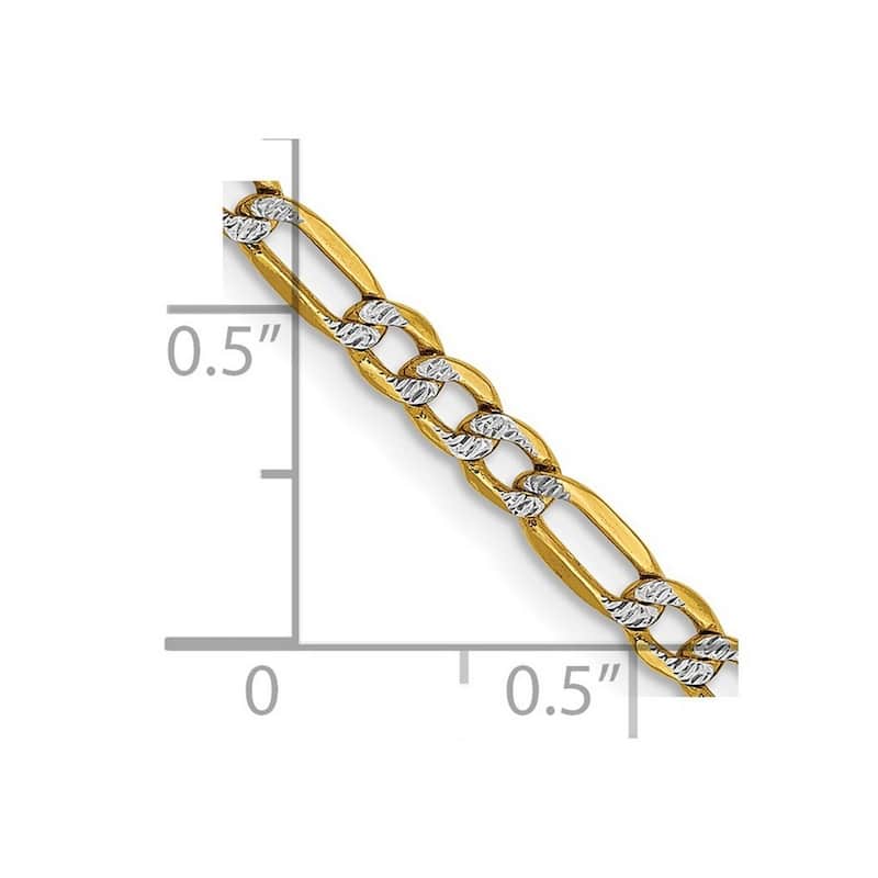 Curata 14k Yellow Gold Semi Solid 3mm Pave Curb Chain Bracelet Lobster Claw