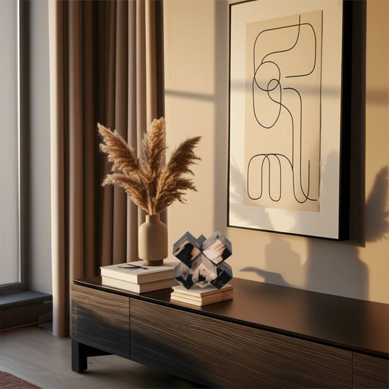 Wood Decorative Object Geometric Design for Home Bedroom Office Decor - 5" x 5" x 5" - Brown