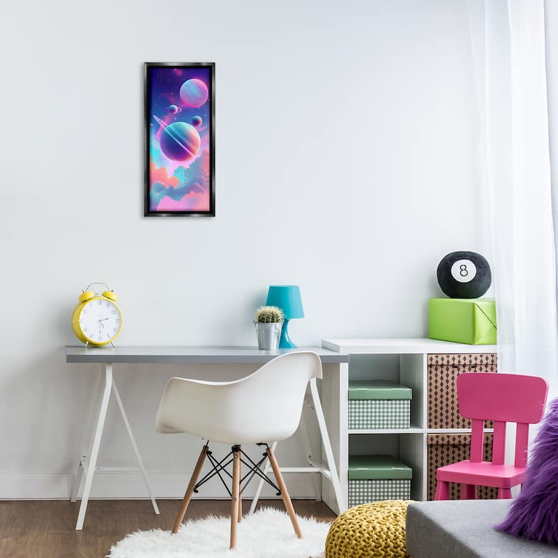 Stupell Pastel Clouds with Planets Framed Floater Canvas Wall Art Design By Wumples