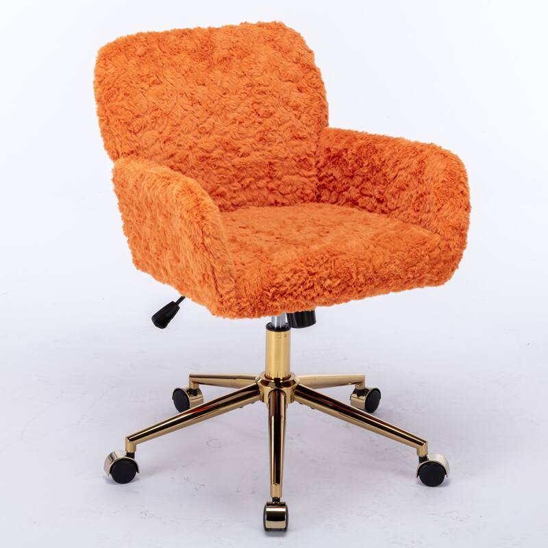 Gold Metal Base Office Chair, Adjustable Swivel Desk Chair with Recline Function, Comfortable Vanity Chair for Bedroom