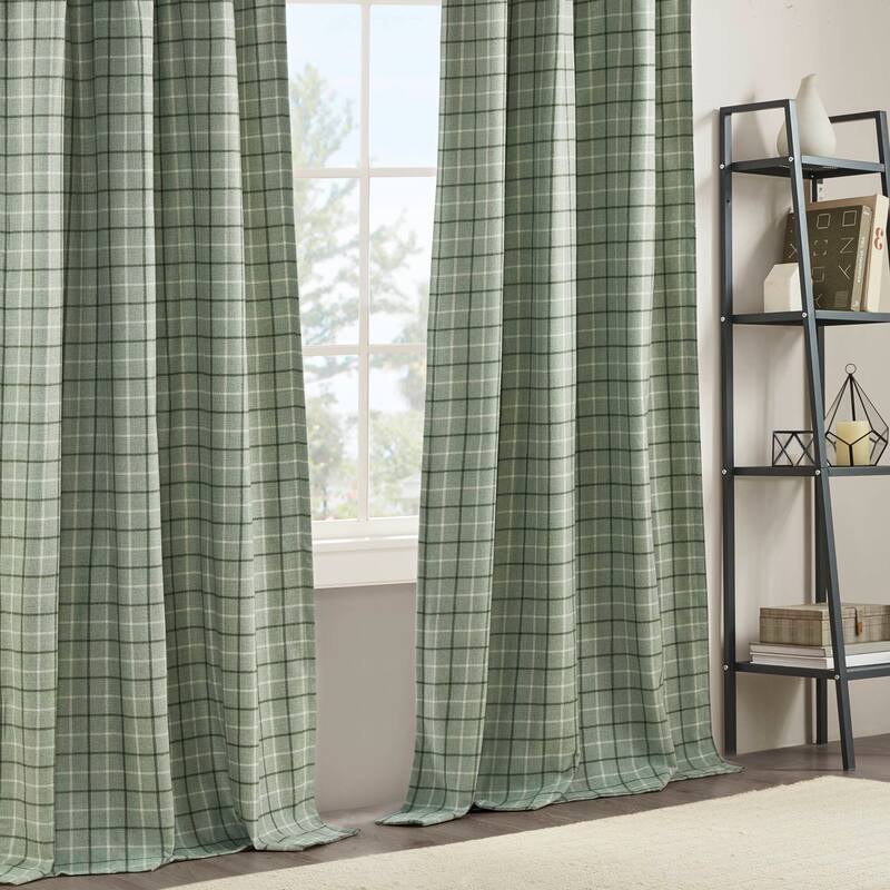 Madison Park Anaheim Plaid Faux Leather Tab Top Single Curtain Panel with Fleece Lining