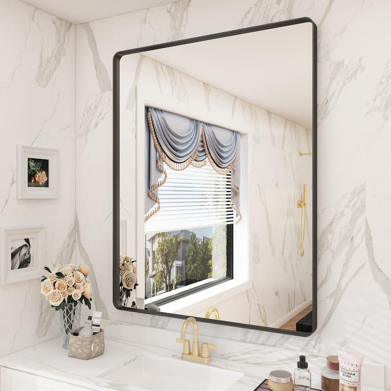 Bathroom Vanity Mirror with Aluminum Alloy Framed, Tempered Glass, Wall Mounted - 32x32