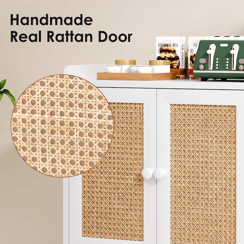 Sideboard Buffet Cabinet with Storage, Bar Liquor Cabinet with Rattan Decorated Doors, Credenza Console Tablefor Dining Room