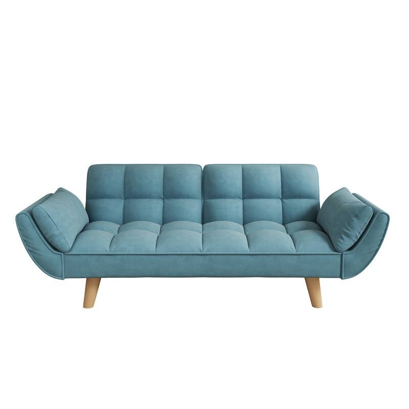 74" Velvet Upholstered Double Sofa Bed, Beige