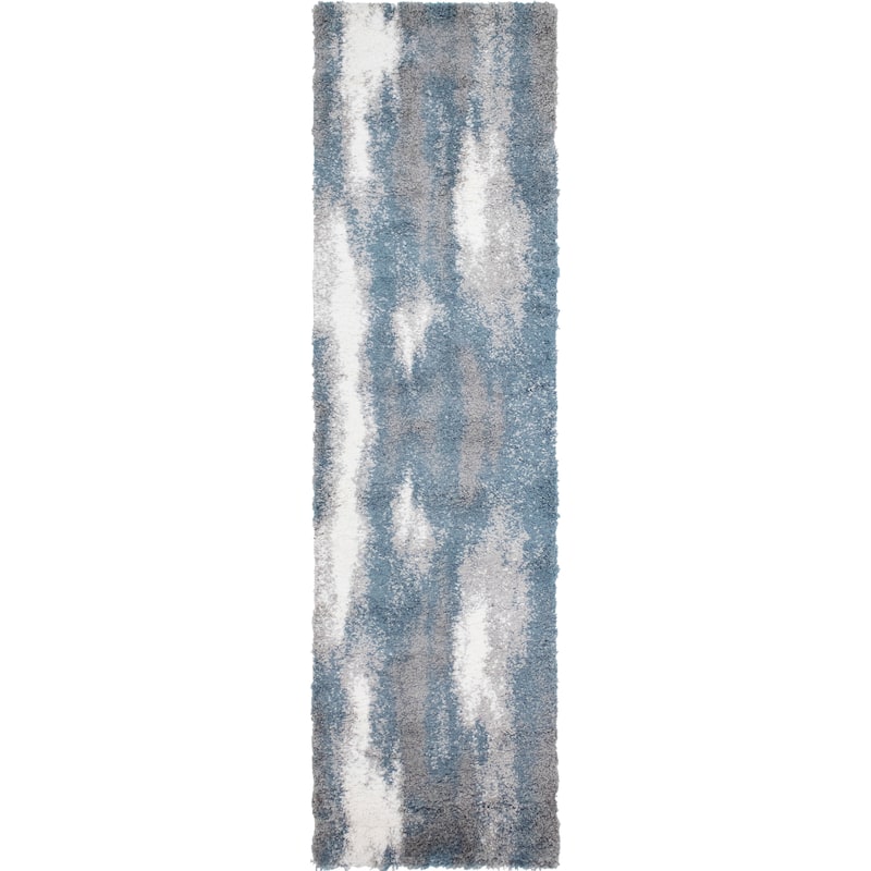 Noori Rug Lux Baxter Abstract 2-Inch Shag Rug - 3'2" x 12'2" - Blue/Grey