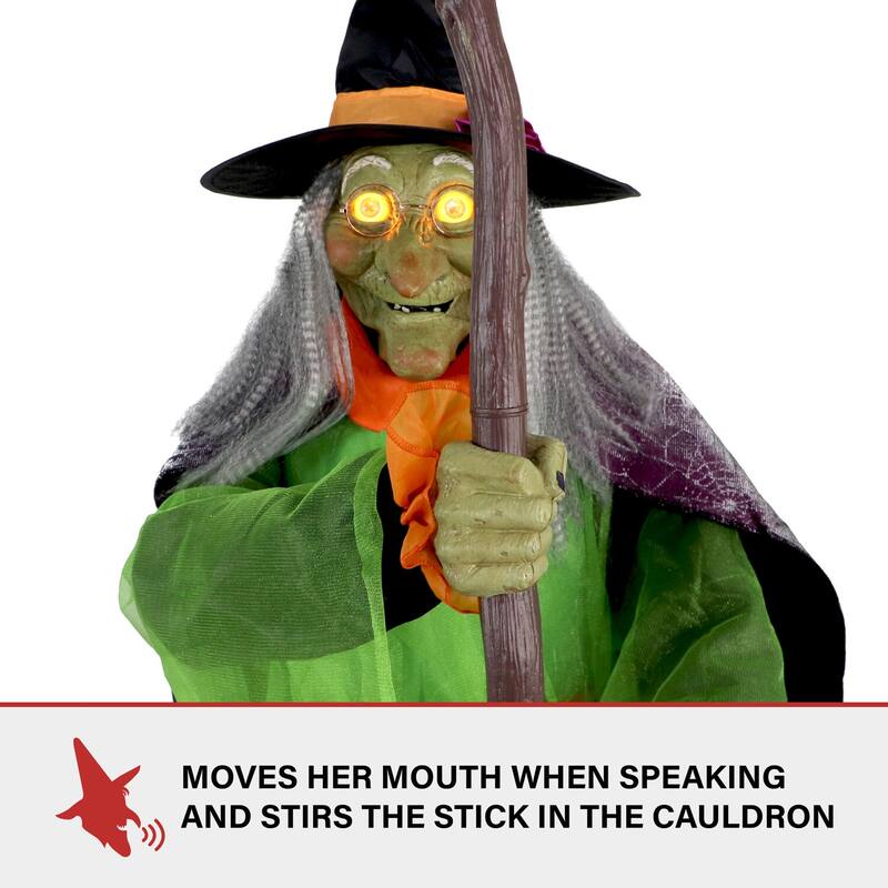 Haunted Hill Farm 6-Ft. Tall Motion-Activated Cauldron Witch, Premium Talking Halloween Animatronic, Plug-In