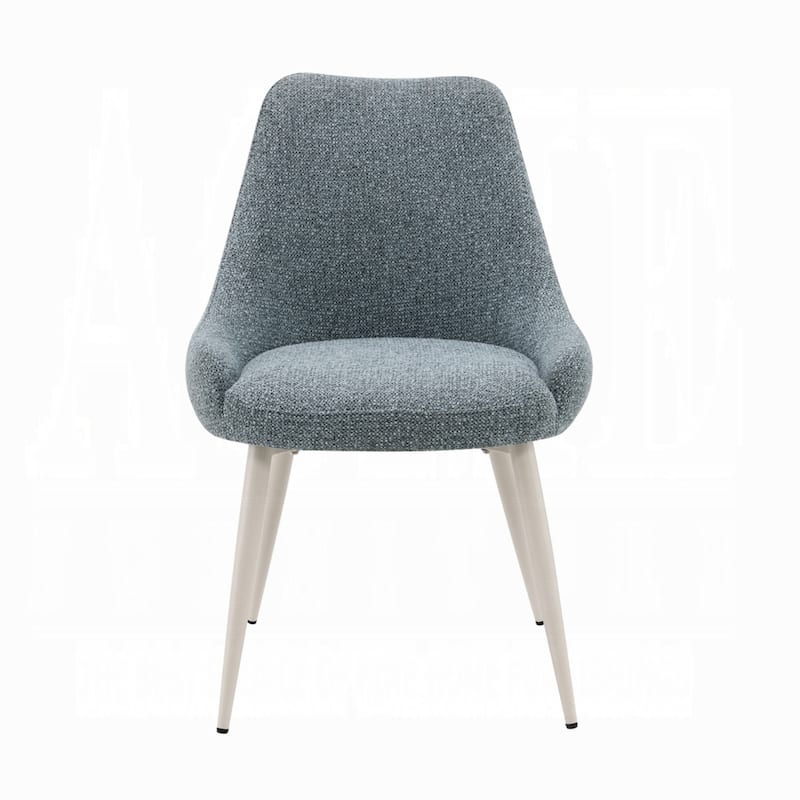 Aela Side Dining Chair Set of 2, Light Blue Boucle, Bone White Metal