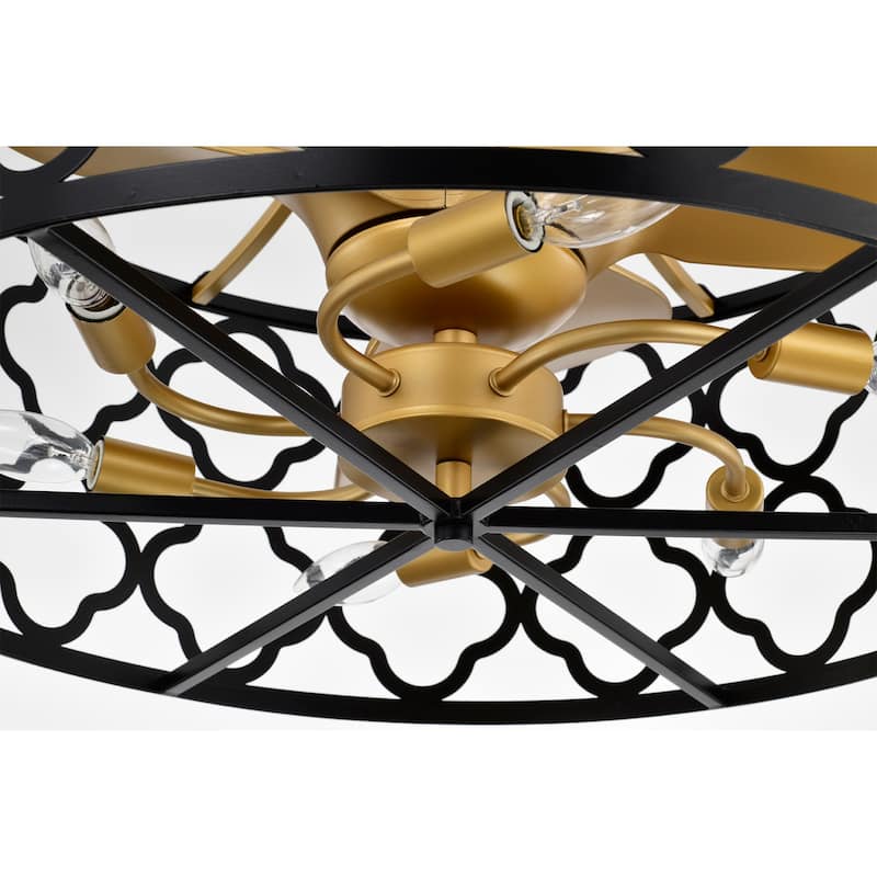 Kirstin 23-inch Matte Black and Gold 6 Lights 3 Blades Lighted Ceiling Fan with Remote