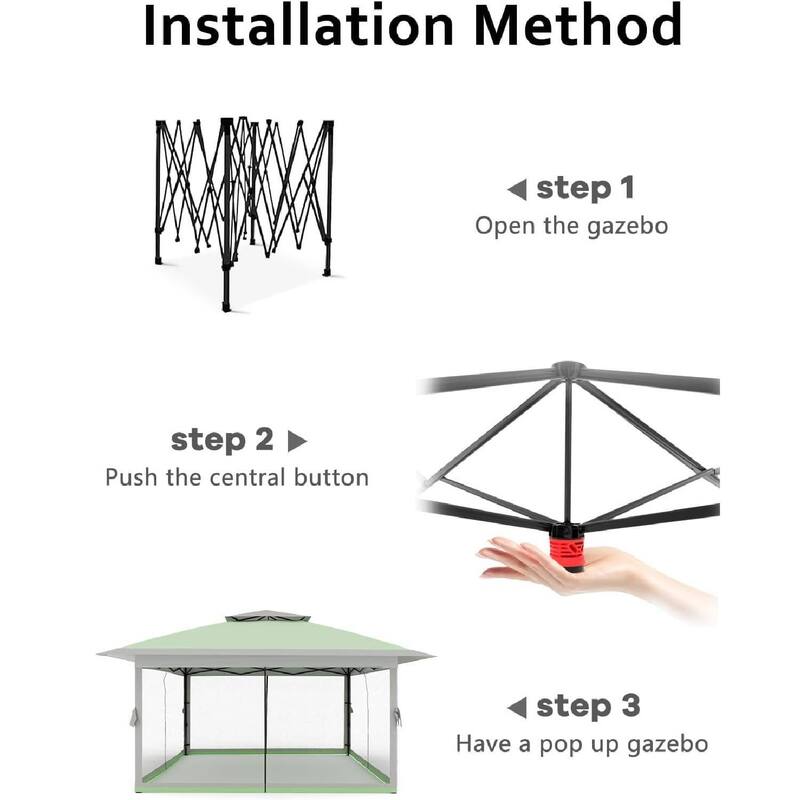12x12 Ft Pop Up Gazebo Canopy Tent for Backyard Patio Garden with 4 Sand Bags - N/A