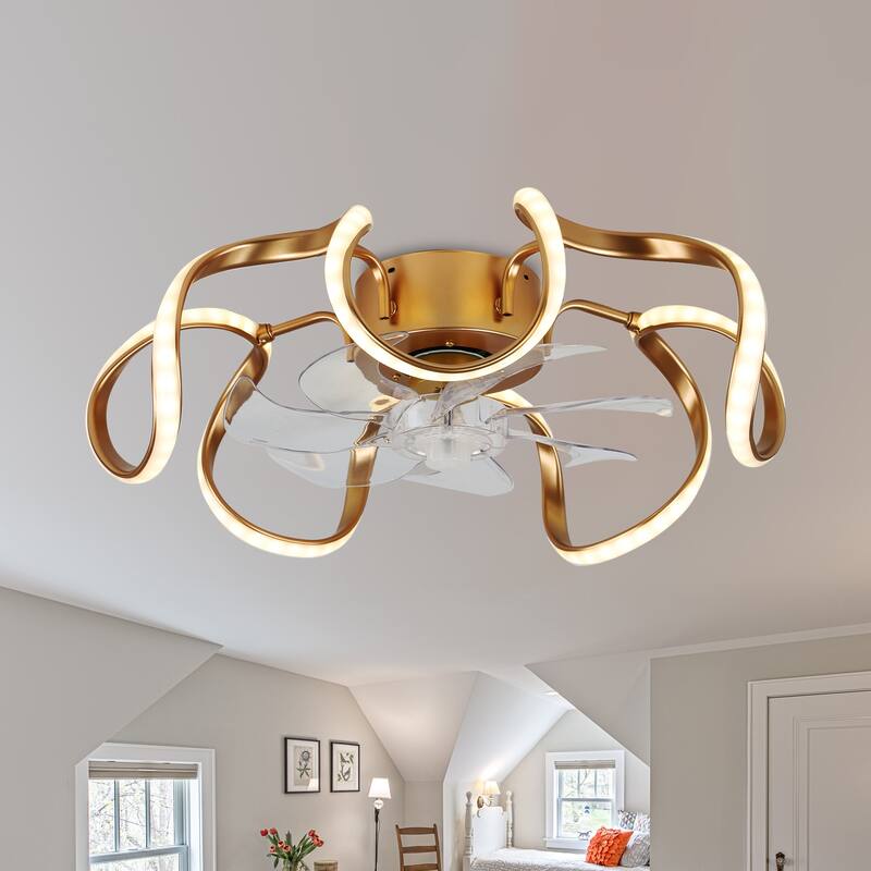 Oaks Aura 20in.Futuristic Modern Flush Mount Ceiling Fan with Light,6-Speed Low Profile Smart APP Control Ceiling Fan w/ Remote