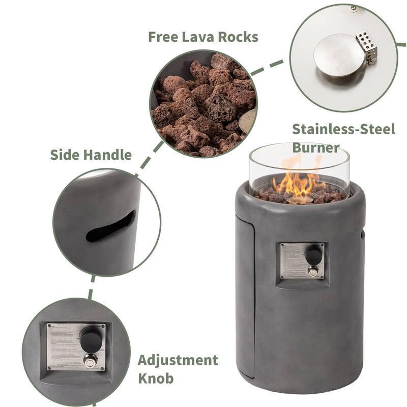 COSIEST 16" Outdoor Column Propane Fire Pit with Glass Wind Guard