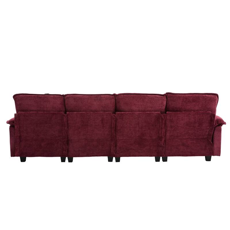 Chenille U-shape Sectional Sofa with Chaise and Storage Ottoman, Modular Couch with USB/Type-C Ports, Side Pockets, Phone Holder