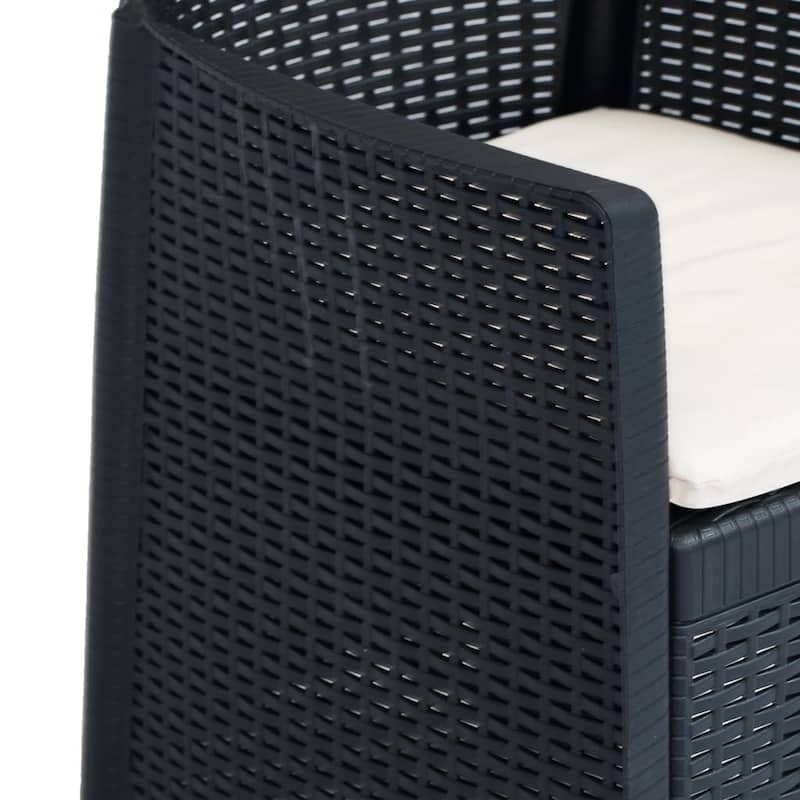 vidaXL Patio Chairs 2 Pcs Dining Single Chair with Cushion Plastic Rattan Look - 23.2" x 22.4" x 35"