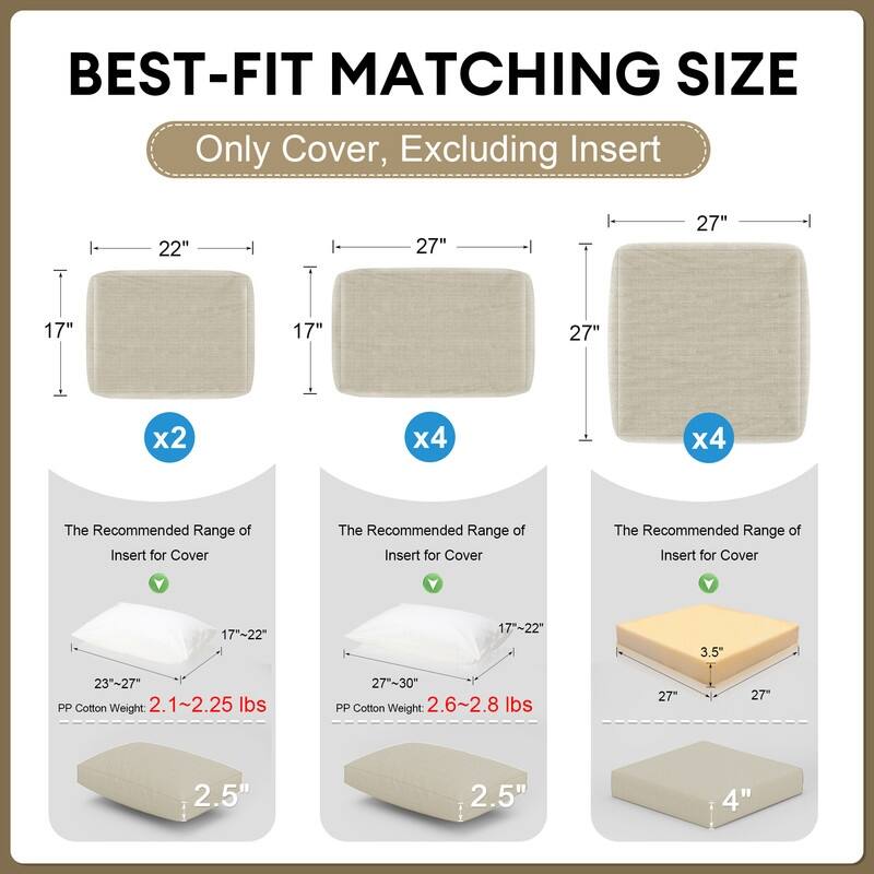 FINCATI 27" × 27" Outdoor Cushion Replacement Cover, Cushion Slipcover for Sectionals, Patio Seat Cover 27 Inches (COVER ONLY!)