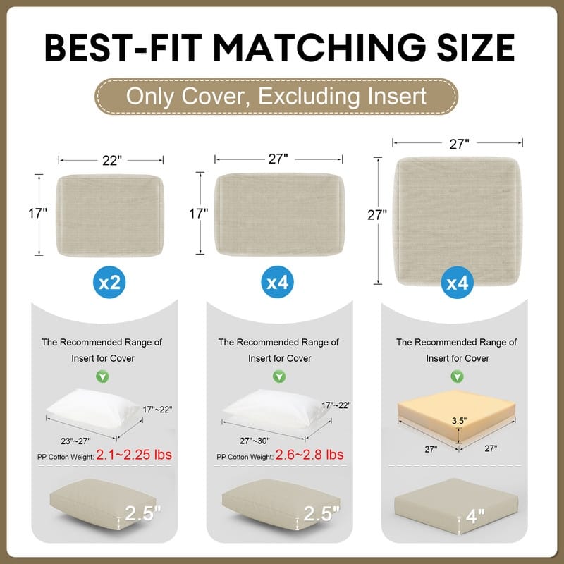 FINCATI Outdoor Cushion Cover Replacement Slipcover, Patio Seat Cover Available in Sizes 25.6" × 25.6"/ 27" × 27" (COVER ONLY!)
