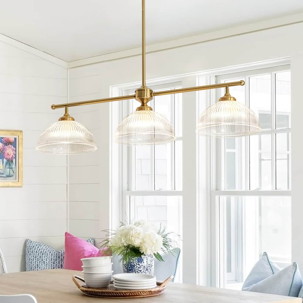 Classic Chic 3-Light Kitchen Island Dome Glass Pendant - 37.4 in