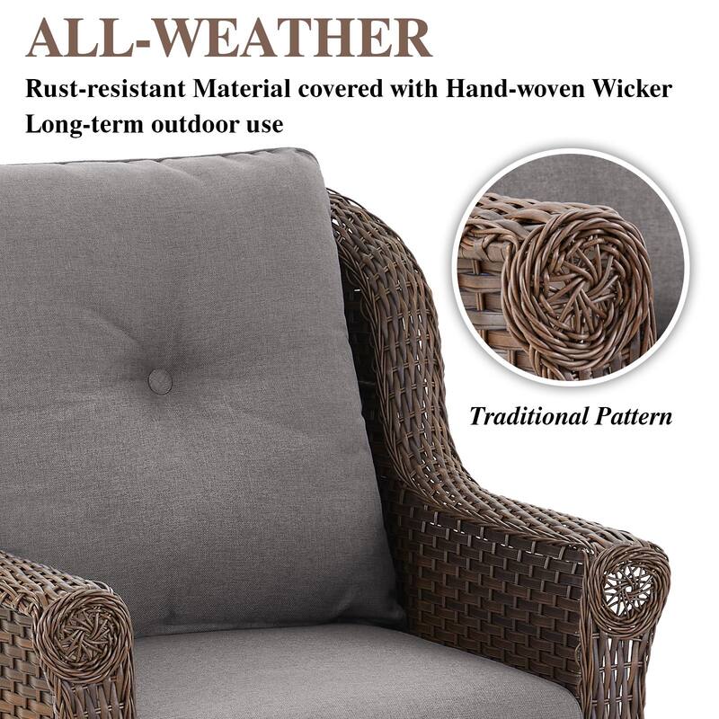 Pocassy Wicker Patio Conversation Set for Backyard