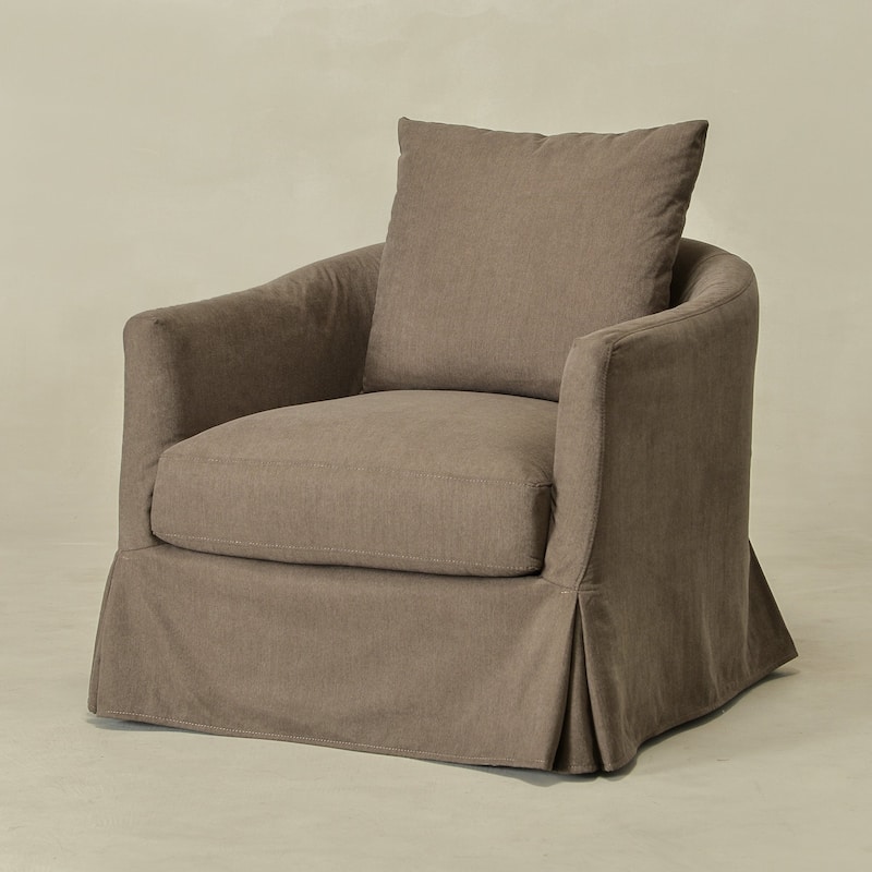 KINWELL 32" W Down Fill Upholstered Slipcovered Swivel Barrel Accent Armchair