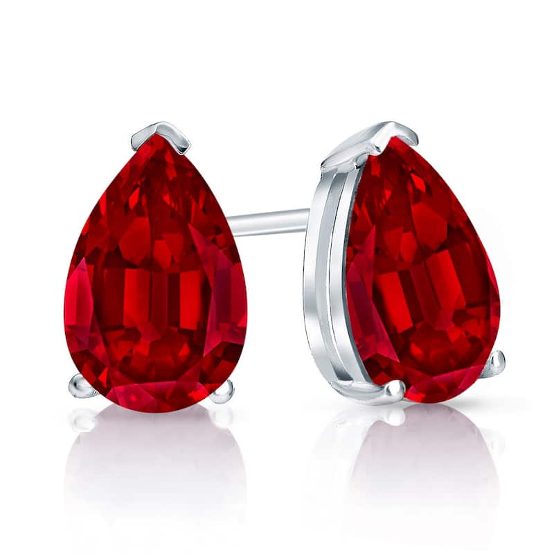 Auriya 14k Gold Lab Grown Gemstone Ruby Stud Earrings Pear 0.25 to 5.00 ct. tw. V-End Prong Screw-Back