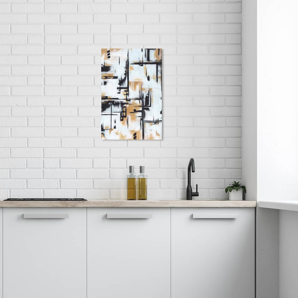 Wynwood Studio Canvas Abstract Puzzling II Black and Light Brown Modern & Contemporary Wall Art Canvas Print