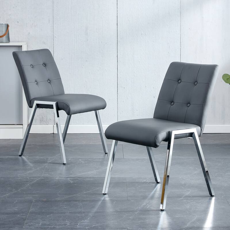 Armless High Backrest Dining Chair with Electroplated Metal Legs