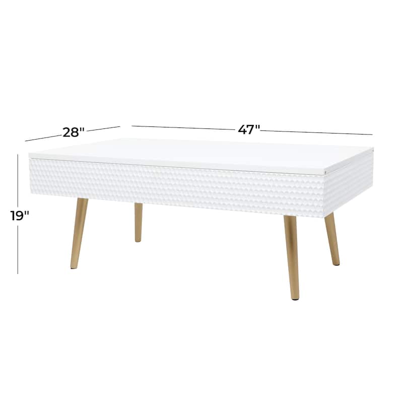 Wood Coffee Table with Storage and Gold Legs - White - Roche River Decor