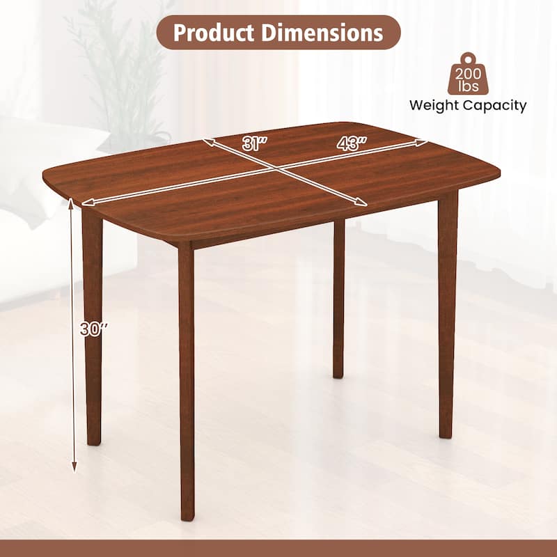 43" Rectangular Walnut Dining Table with Rubber Wood Legs Ideal for Dining or Workspace - 43" x 31" x 30"