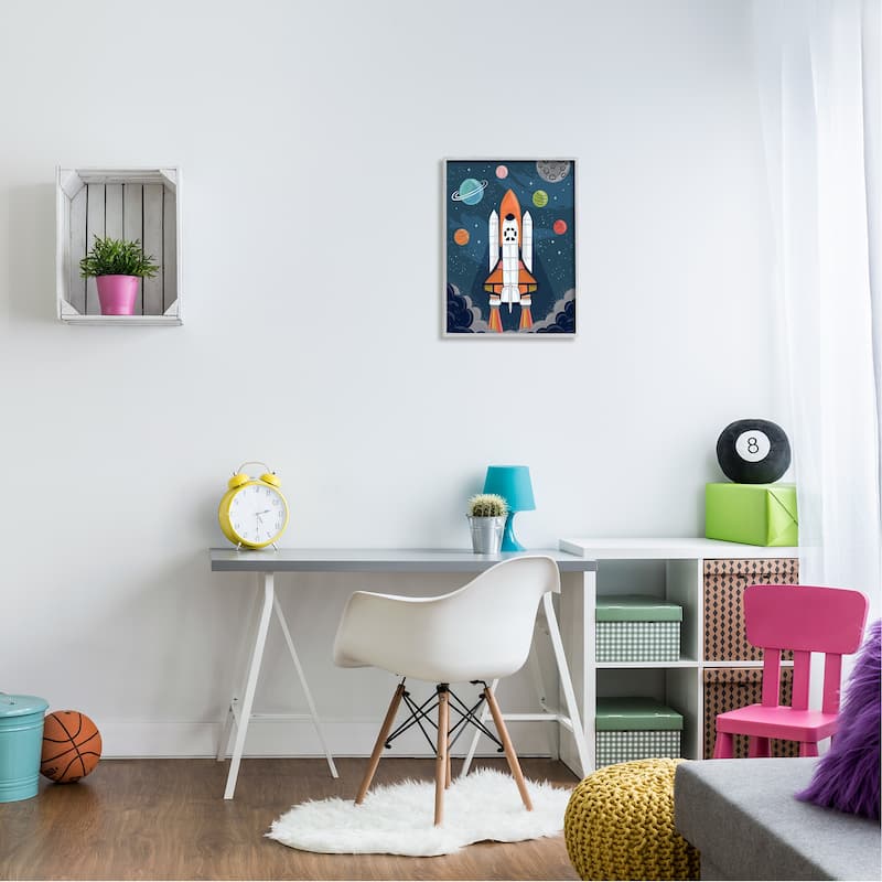 Stupell Rocket Ship Ready for Flight Outer Space Planets Framed Wall Art - Blue