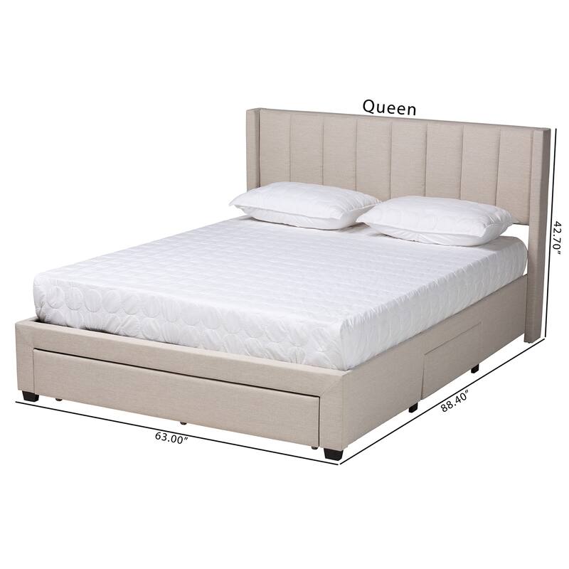Coronado Mid-Century Modern & Transitional Fabric Storage Platform Bed with 3 Drawers