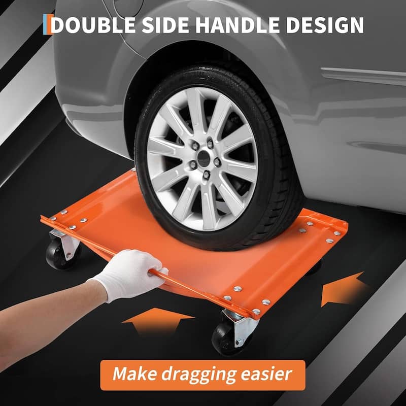 4-Pack Heavy-Duty Car Wheel Dolly Set 10000-lb Capacity 3.5Inch Steel Wheels 24 x 15 in Orange
