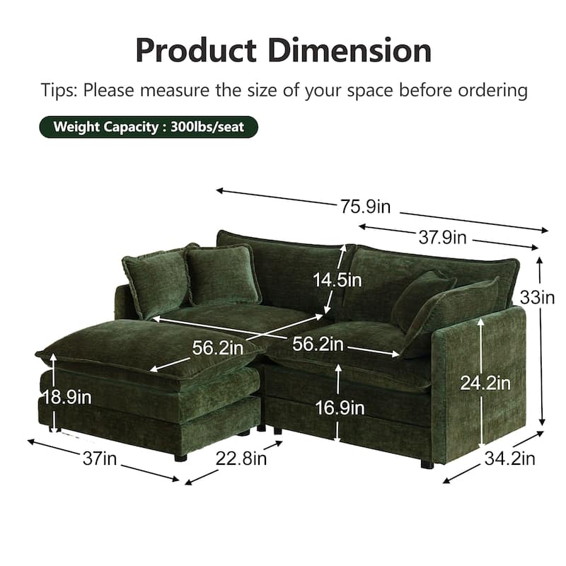 Cloud Chenille Upholstered Modular Sectional Sofa with DIY Combination Design
