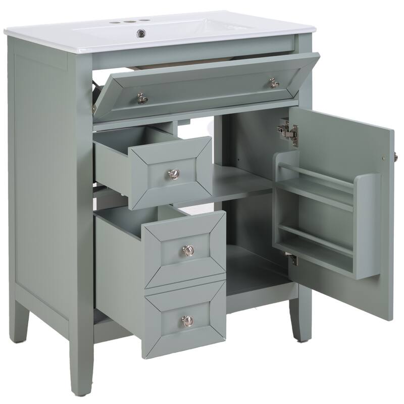 Solid Wood Bathroom Vanity with Ceramic Undermount Sink - 12" Soft-Close Drawer Slides